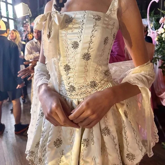 LoveShackFancy Elegant Cream Embellished Dress - Picture 2 of 6